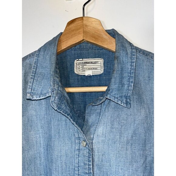 Current/Elliott Womens Tie Front Chambray Shirt Size 0 Western - Picture 2 of 7